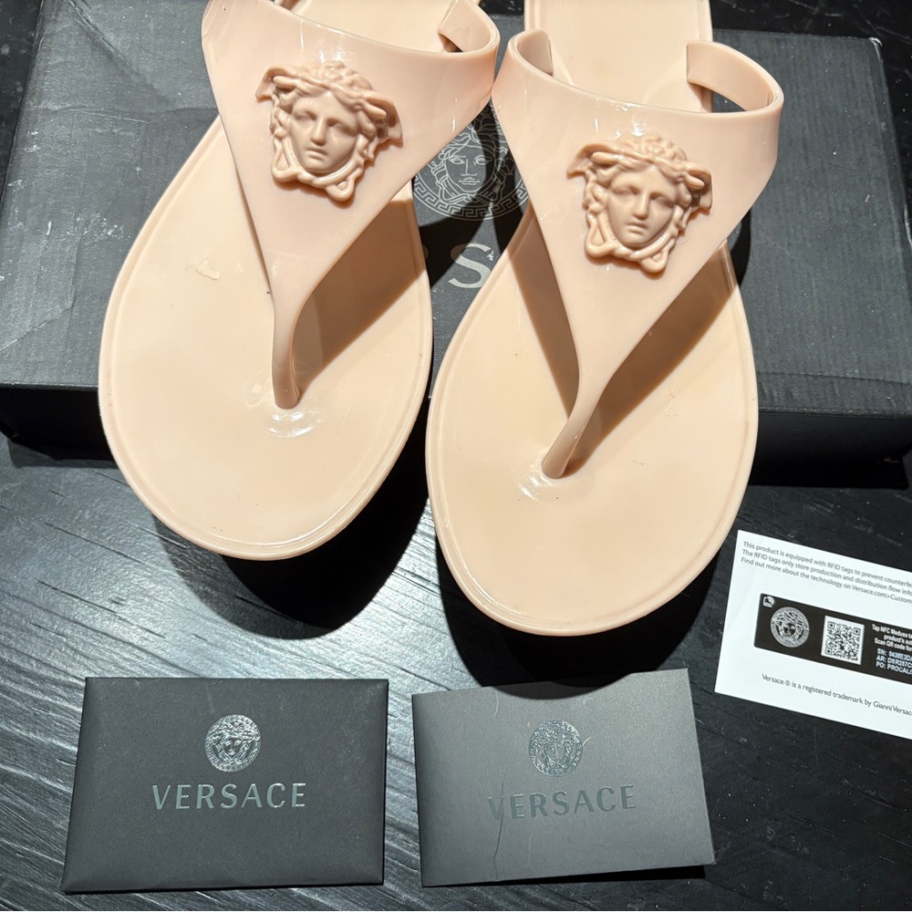 Versace Pink Face Powder Sandals with Medusa Logo